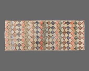 Pastel Mosaic of Isparta, Vintage Turkish Rug, 2 x 6 ft Rug, Vintage Rug