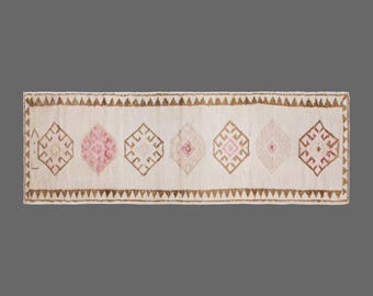 Antique Oushak Runner Rug 2'10" x 13'2" | 86 x 402 cm, Long Vintage Hallway Rug, Handwoven Wool, Muted Colors, 1960s Turkish Rug