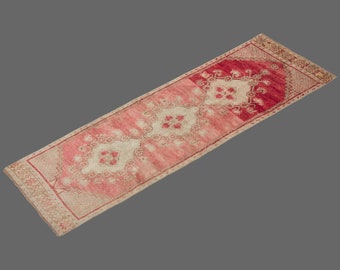 Hallway Runner "Rug 2.10" x 10.3" Vintage Ushak Runner Rug, Size: 84 x 312 cm,Pale Muted colors rug,Distressed Rug,Area Rug,Kitchen Rug
