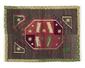 3'8"x5'2" ft Moroccan Beni Ourain Rug,Vintage Handmade Wool Tulu Flokati Rug
