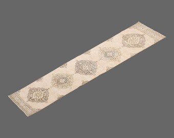 Vintage Oushak Rug Runner: 2'4 X 12'6 Turkish Handmade Wool Floor Rug