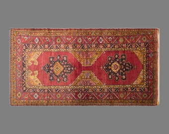 Vintage Konya Derbent Rug, 4.9 x 10 ft Rug, Handmade Wool Turkish Rug, Geometric Anatolian Rug