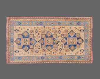 5x9 Antique Oriental Beige Soumak Rug,Handmade Wool Beige Rug,Decorative Boho Soumak Rug