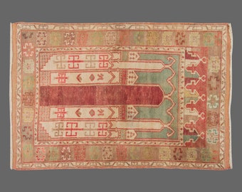 Turkish Rug, Vintage Rug, 4 x 5'7 feet, Oushak Rug, Antique Rug, Oriental Rug, Handmade Rug, Decorative Rug, Muted Rug, Old Rug,Area Rug