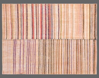 Minimalist Modern Turkish Kilim Rug 204x345 cm | 60+ Years Old Handwoven Striped Kilim 6'8" x 11'4" ft | Striped Design, Washed & Ready