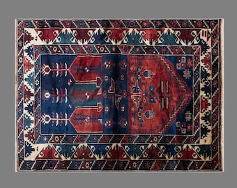 Antique Turkish Nomadic Wool Rug, 80+ Year Old Döşemealtı Carpet