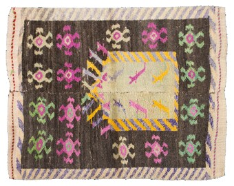 3'9"x4'7" ft Vintage Handmade Wool Tulu rug,Moroccan Beni Ourain Rug
