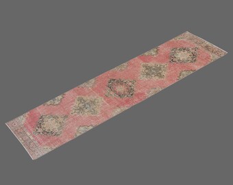 Vintage Oushak Turkish Runner Rug: Distressed Hallway Decor (2'8 X 12'2 feet)