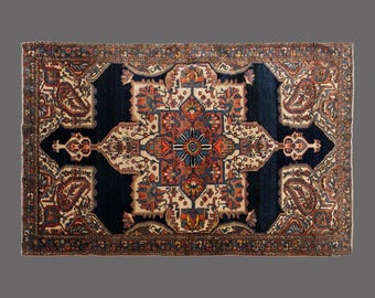 Midnight Medallion of Anatolia, Vintage Turkish Rug, 4 x 6 ft Rug, Vintage Rug