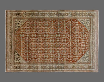 Vintage Turkish Bijar Rug: 7x11 ft Geometric Wool Carpet