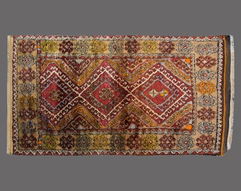 3'7"x6'9" ft Moroccan Wool Beni Ourain rug,Vintage Bohemian Flokati Rug