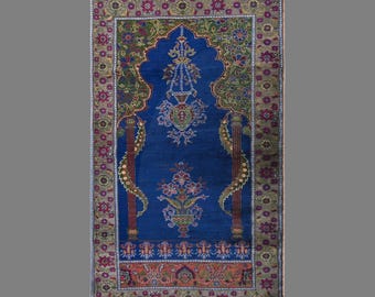 Vintage Konya Prayer Rug, 3.8 x 6.6 ft Handmade Wool Rug, Turkish Anatolian Floral Area Rug