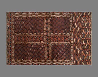 Vintage Turkmen Rug, 3.4 x 5.2 ft Handmade Wool Rug, Traditional Tribal Geometric Carpet
