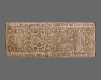 Vintage Turkish Hallway Runner Rug: Handwoven Wool, 4x10