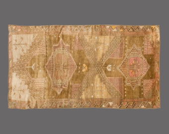 Vintage Turkish Rug 6x11: Handwoven Wool Carpet, Tribal Medallion Design