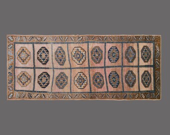 Handwoven Turkish Hallway Runner Rug: 5x12 Vintage Wool Carpet