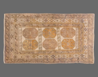 Vintage Turkish Rug 5x8: Handwoven Wool Area Rug, Anatolian Medallion Design