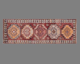 Antique Oushak Hallway Runner 87x230 cm (2'10" x 7'7"), Vintage Turkish Handmade Wool, 60+ Years Old