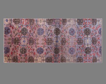 Vintage Oushak Rug 120x260 cm (3'11" x 8'6"), Turkish Handmade Wool, 60+ Years Old Antique Bohemian Piece