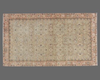 Vintage Oushak Rug 4.6 x 6.9 ft: Handwoven Turkish Wool Rug
