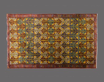Vintage Turkish Oushak Rug: Golden Maze Design, 4x6 ft, Hand-Knotted Wool