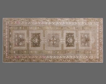 195x400 cm Kurdish Kars Rug – Large Vintage Turkish Rug – 6'4" × 13'1" – Handwoven Wool on Wool – Antique Oushak Style,  Antique Rug