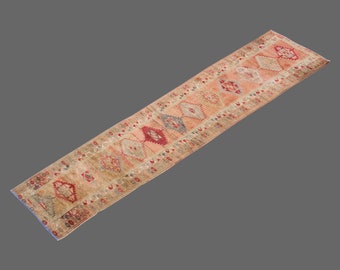 Turkish Rug", Runner Rug, Vintage Rug, 2.8 x 13.7 feet, Kitchen Rug, Oushak Rug, Antique Rug, Oriental Rug, Hallway Rug, Muted Rug, Wool Rug