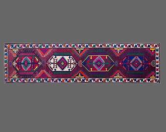 Long 60+ Year Old Kurdish Herki Runner Rug | 91x340 cm (3x11.2 ft)