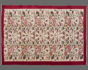 Vintage Oushak Turkish Rug 5x8: Handwoven Wool Floral Art