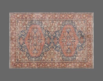 Handwoven Turkish Area Rug 6'3 x 9'1 ft | Vintage Wool Carpet • Antique Anatolian Motifs • Bohemian Style Floor Rug for Living Room, 1960s