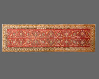 90+ Years Old Oushak Runner Rug 95 x 320 cm | Vintage Turkish Hallway Runner | Handmade Wool Rug