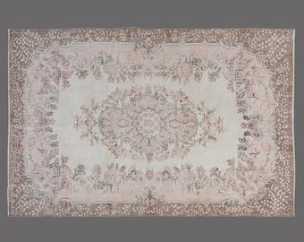 Vintage Oushak Turkish Rug: Large Handmade Wool Area Rug (6.7 x 10.1 ft