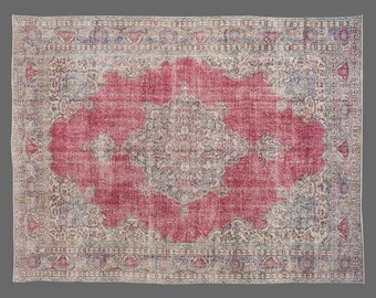 Vintage Oushak Turkish Rug 8x12: Rose Medallion, Wool on Cotton