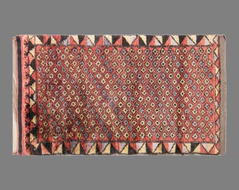 Vintage Konya Derbent Rug, 3.6 x 6.1 ft Handmade Wool Rug, Turkish Cat Paw Motif Area Rug