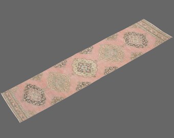 Hallway Runner "Rug 2.6" x 12.8" Vintage Ushak Runner Rug, Size: 75 x 385 cm,Pale Muted colors rug,Distressed Rug,Area Rug,Kitchen Rug