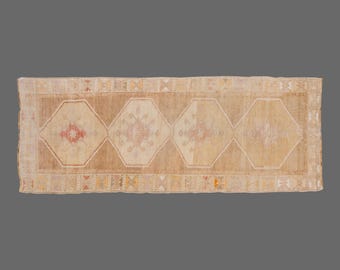 Vintage Turkish Runner Rug 4x13: Handwoven Wool, Kars Medallion Design