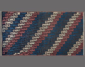 Twilight Waves of Anatolia, Vintage Turkish Rug, 4 x 8 ft Rug, Tribal Geometric Rug