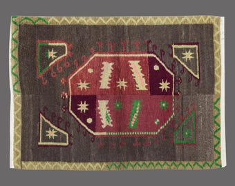 3'8"x5'2" ft Moroccan Beni Ourain Rug,Vintage Handmade Wool Tulu Flokati Rug
