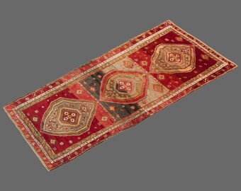 Heritage Flames of Kars, Vintage Turkish Rug, 4 x 9 ft Rug, Vintage Rug