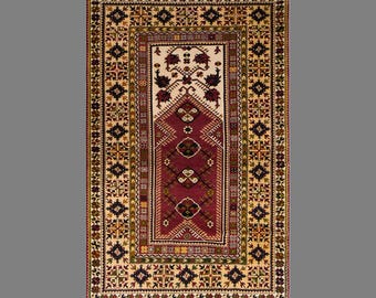 Vintage Milas Rug, 4.4 x 6.9 ft Handmade Wool Rug, Turkish Anatolian Area Rug
