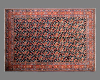 Vintage Turkish Area Rug, 8.5 x 12 ft, 260 x 355 cm, Hand-Knotted Wool Rug, Dark Floral Garden Carpet