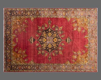 Sille Region Anatolian Carpet, 307 x 425 cm, 10 x 14 ft, Oversized Floral Medallion Rug, Large Area Rug, Approximately 80 Years Old