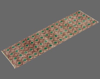 Emerald Echo of Oushak, Vintage Turkish Runner, 2 x 8 ft Rug, Vintage Rug