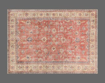 Turkish Rug", Vintage Rug, Area Rug 6'6 x 9'3feet, Oushak Rug, Antique Rug, Oriental Rug, Handmade Rug, Decorative Rug, Muted Rug, Old Rug