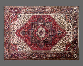 Vintage Wool Turkish Rug 7'11" x 10'4" | 242 x 315 cm, Handwoven Wool on Wool Rug, Bohemian Nomadic Carpet, Large Muted Oushak Rug