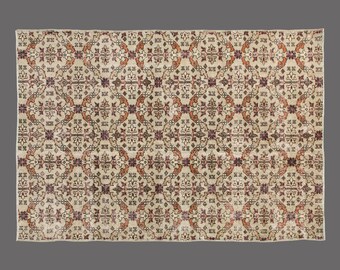 Vintage Oushak Turkish Rug: Desert Lattice Design, 5x8 ft, Wool on Cotton