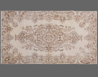Vintage Turkish Oushak Rug 3.7 x 5.8 ft | 120 x 218 cm, Handmade Wool Rug, Antique Area Rug, 60+ Years, Muted Colors, Excellent condition
