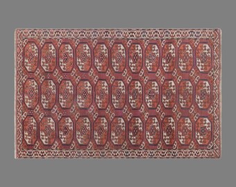 Vintage Turkmen Ensari Rug, 4.3 x 6.7 ft Handmade Wool Rug, Traditional Tribal Area Rug