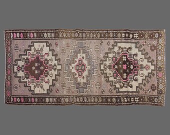 Twilight Geometry of Kars, Vintage Turkish Rug, 4 x 7 ft Rug, Vintage Rug