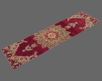 Hallway Runner "Rug 2.3" x 9.10" Vintage Ushak Runner Rug, Size: 68 x 300 cm,Pale Muted colors rug,Distressed Rug,Area Rug,Kitchen Rug